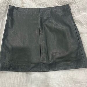 AllSaints Black Leather Mini Skirt with Center Seam